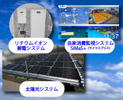 リチウムイオン蓄電システム、自家消費監視システム サイマスプラス、太陽光システム
